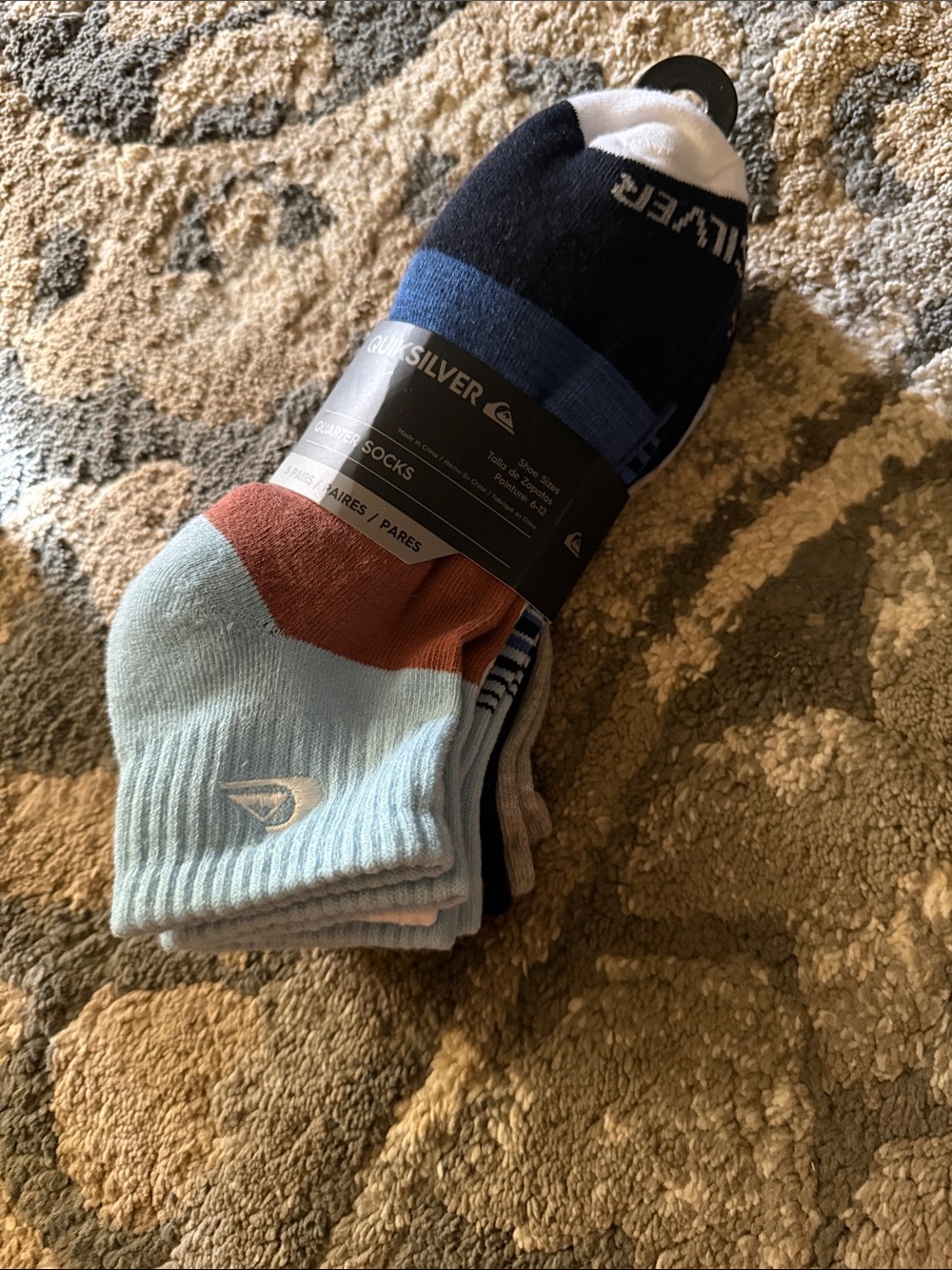 Quiksilver Men's Low-Cut Socks 3-Pack — Light Blue, Rust & Navy